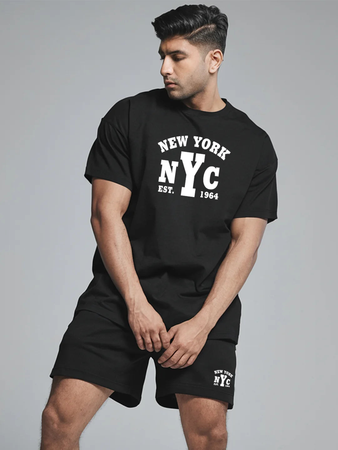New York Cotton Mens T Shirt and Shorts Combo Set