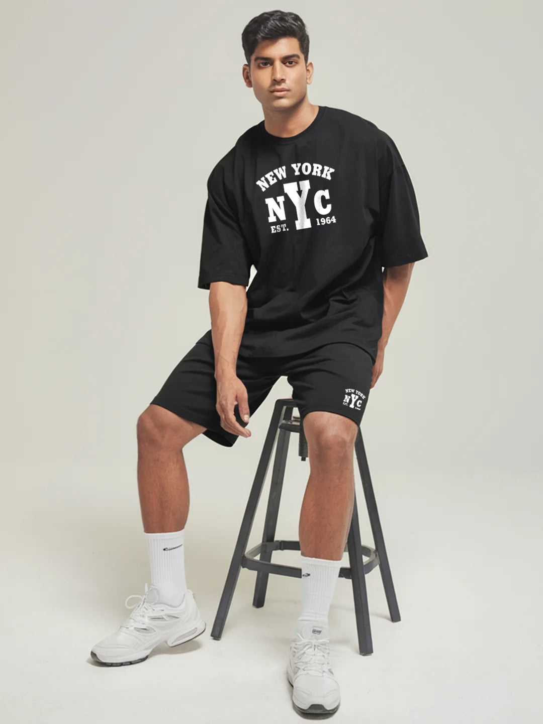New York Cotton Mens T Shirt and Shorts Combo Set