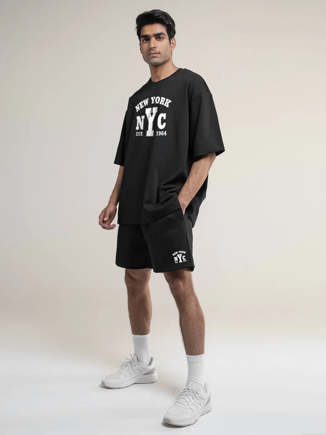New York Cotton Mens T Shirt and Shorts Combo Set