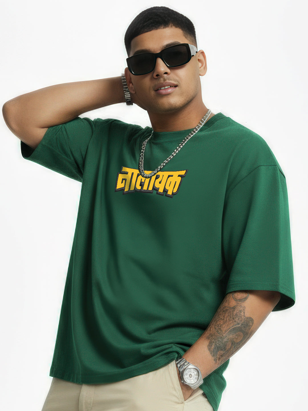 Nalayak Black Puff Printed Mens Oversized T-Shirt