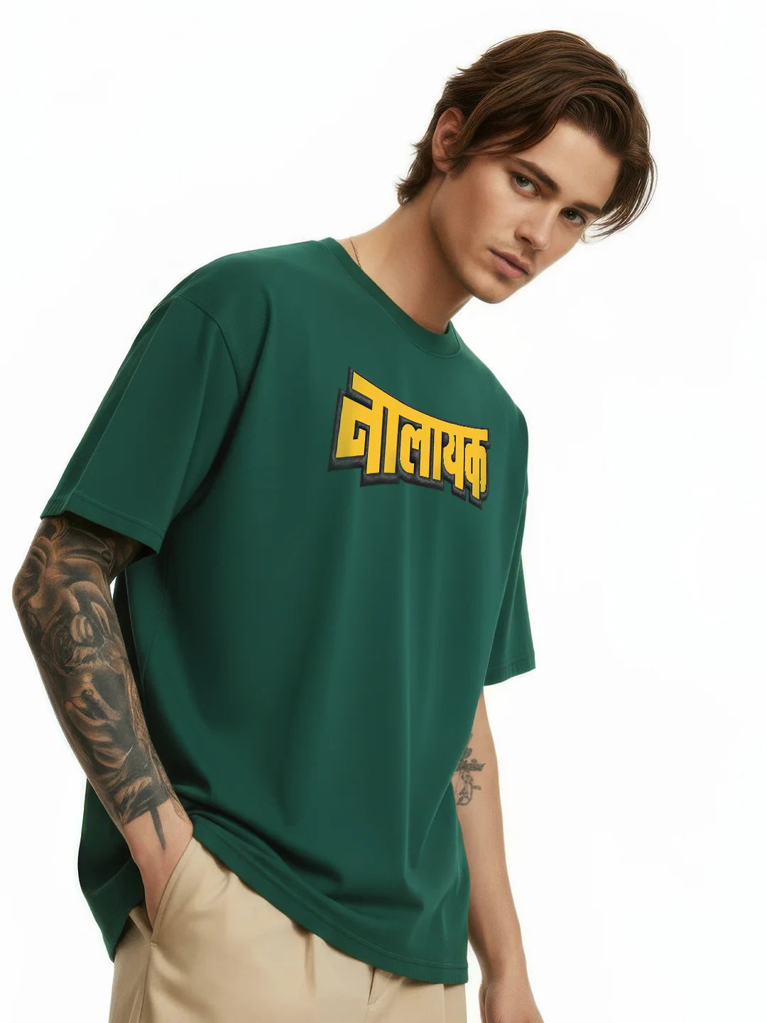 Nalayak Black Puff Printed Mens Oversized T-Shirt