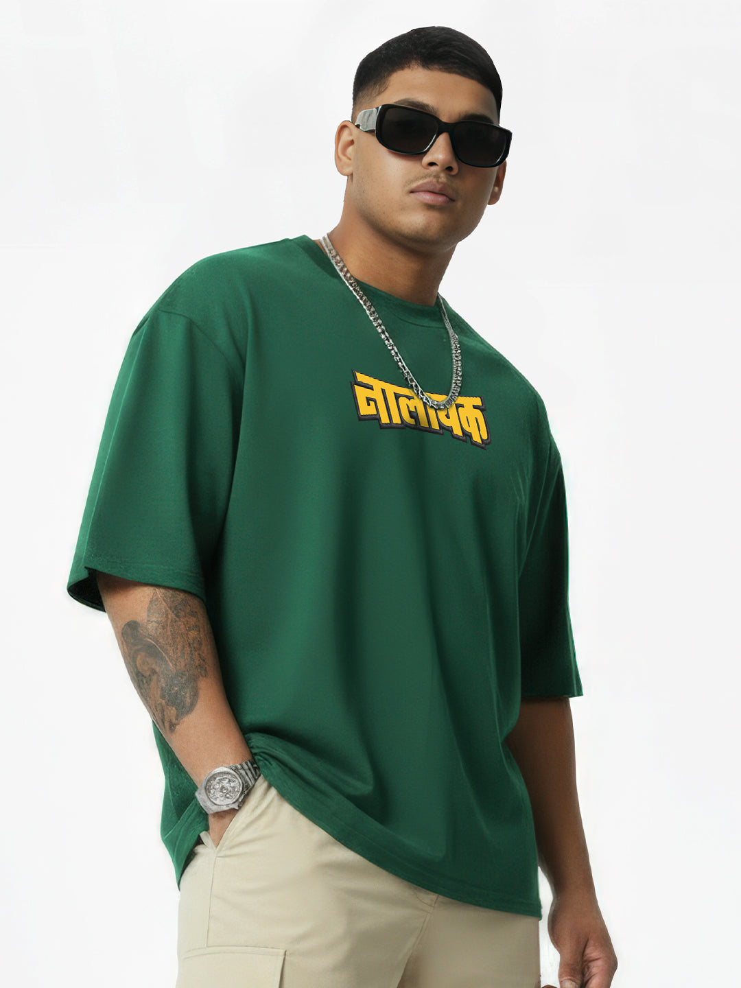 Nalayak Black Puff Printed Mens Oversized T-Shirt