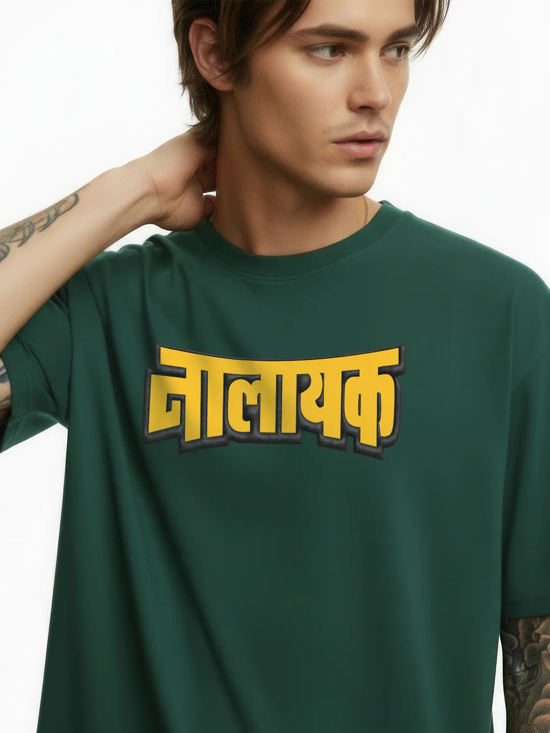 Nalayak Black Puff Printed Mens Oversized T-Shirt