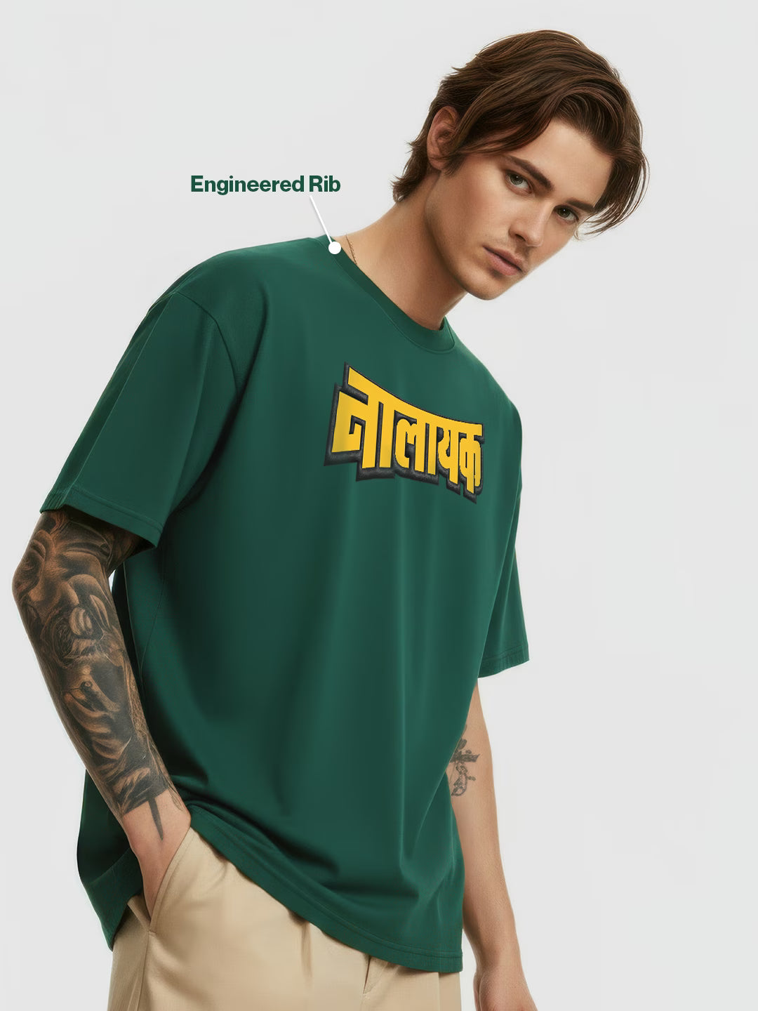 Nalayak Black Puff Printed Men's Oversized T-Shirt