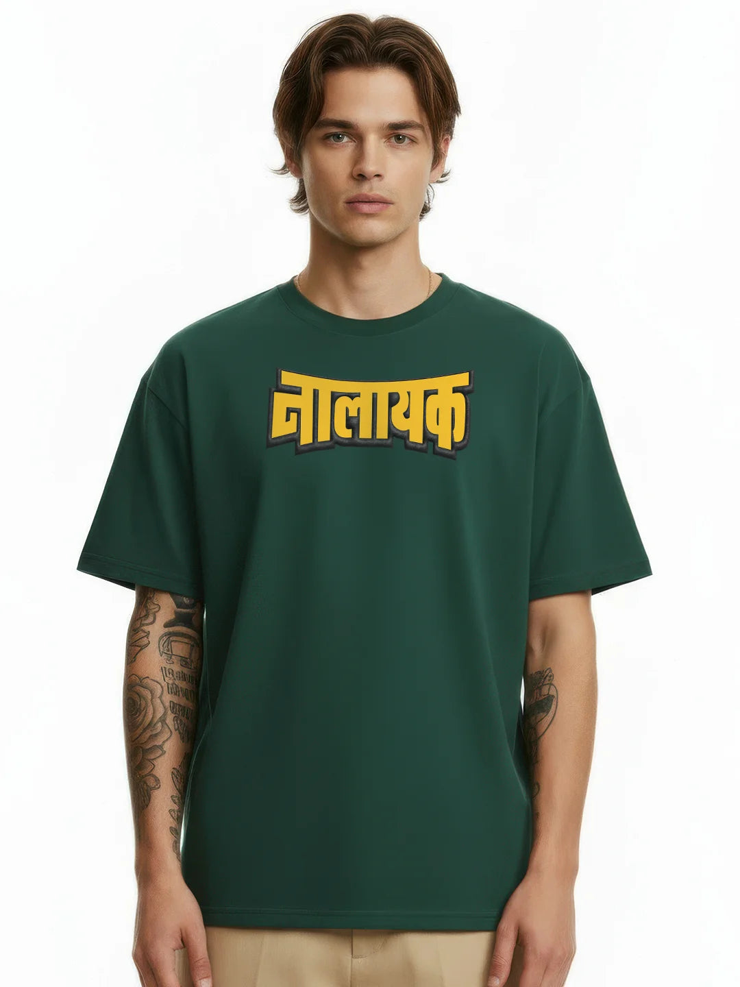 Nalayak Black Puff Printed Mens Oversized T-Shirt