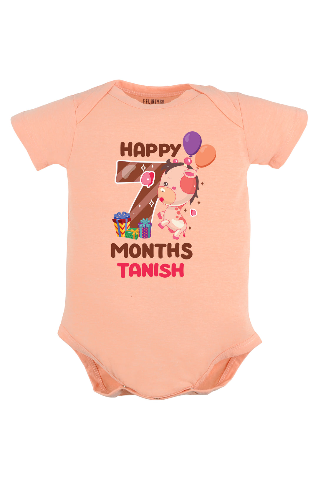 Seven Month Milestone Baby Romper | Onesies - Giraffe w/ Custom Name