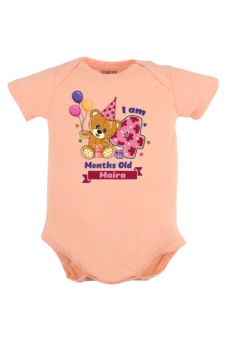 Four Month Milestone Baby Romper | Onesies - Birthday Teddy w/ Custom Name