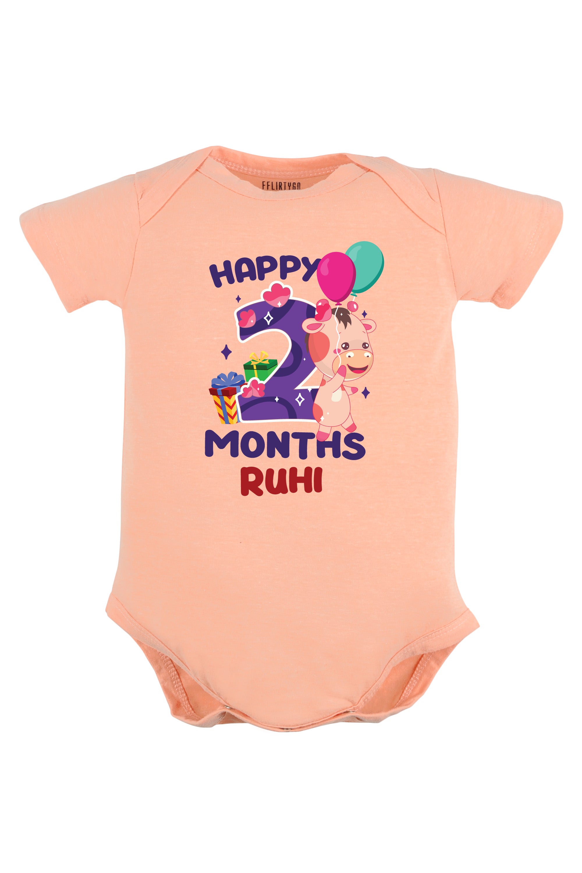 Two Month Milestone Baby Romper | Onesies - Giraffe w/ Custom name