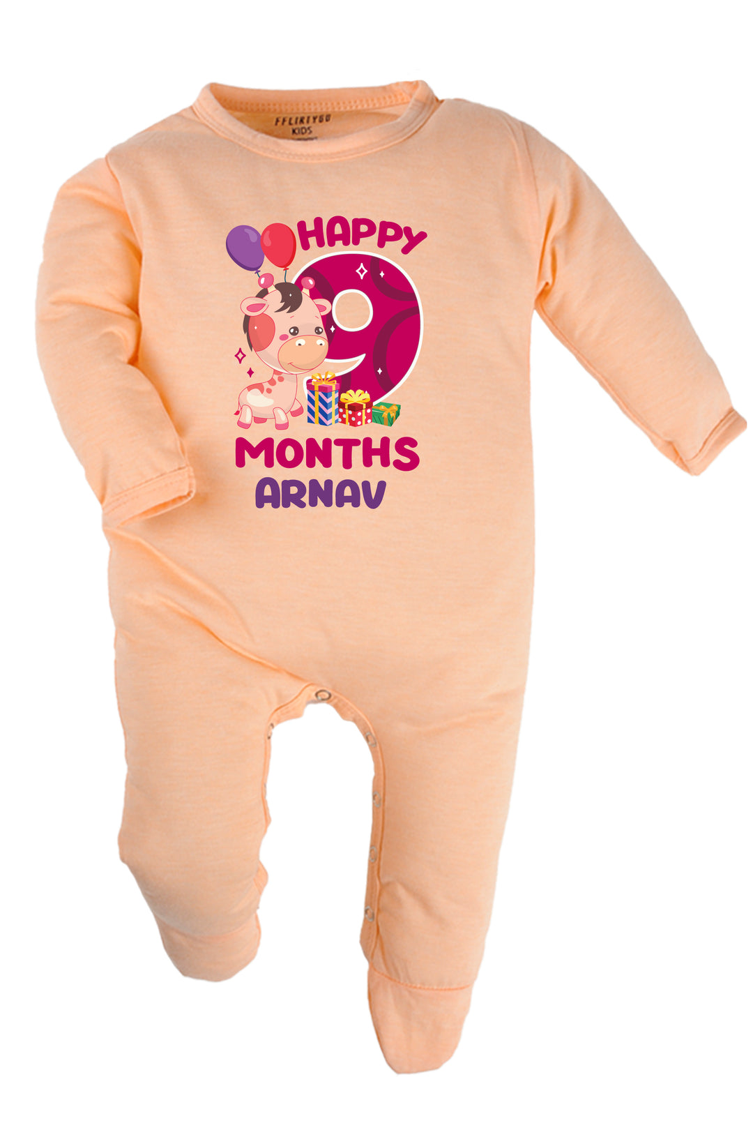 Nine Month Milestone Baby Romper | Onesies - Giraffe w/ Custom Name