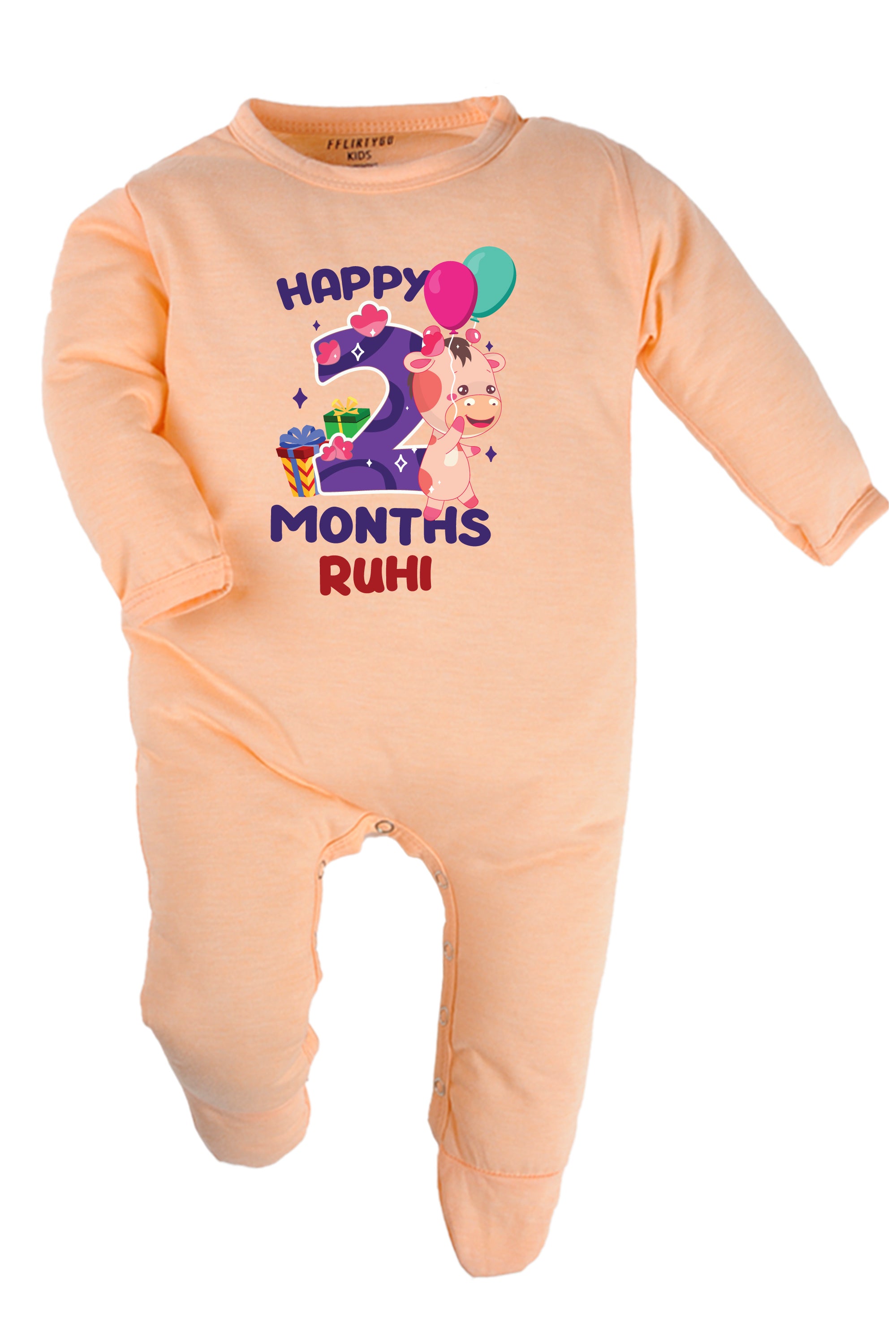 Two Month Milestone Baby Romper | Onesies - Giraffe w/ Custom name