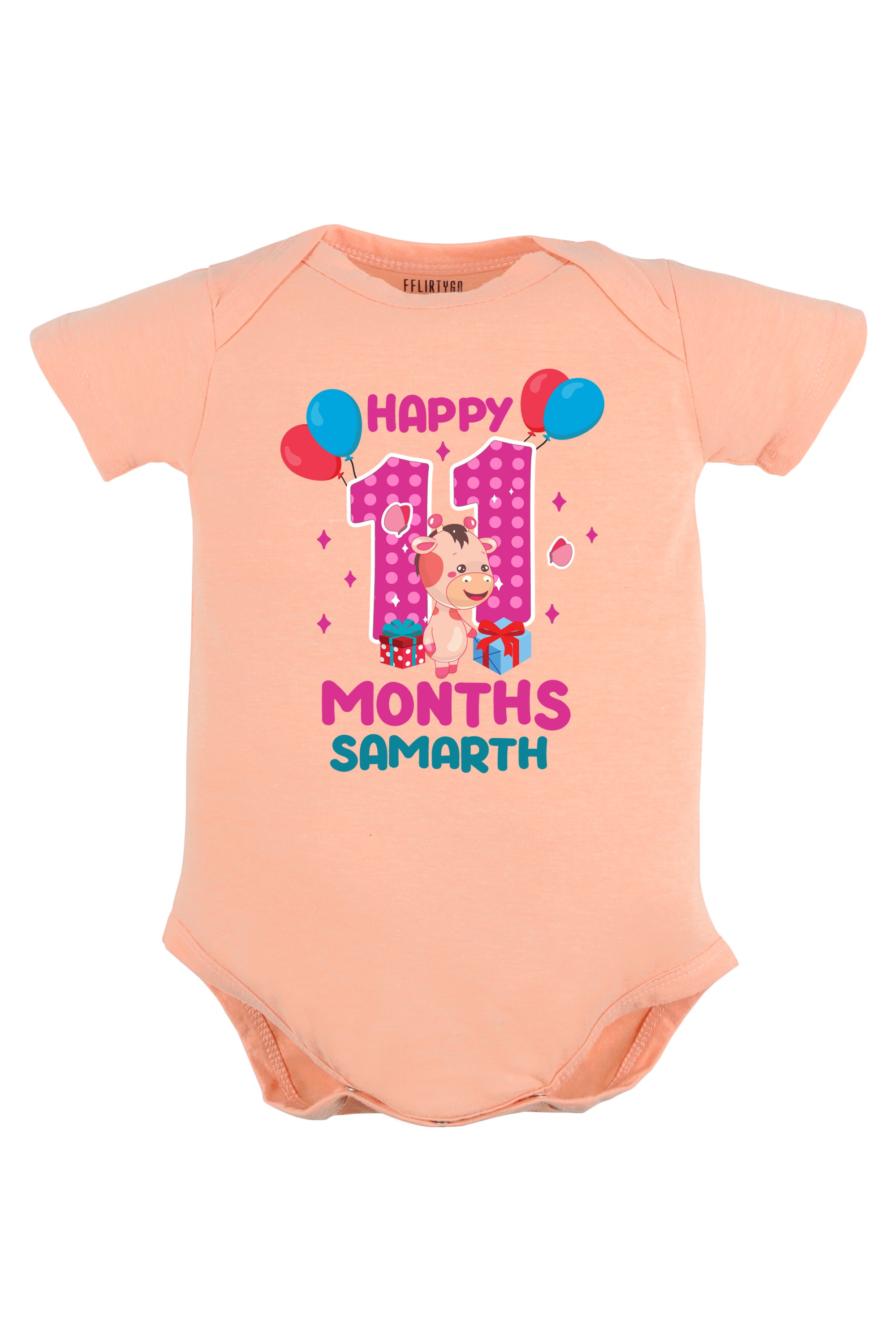 Eleven Month Milestone Baby Romper Onesies Giraffe w/ Custom
