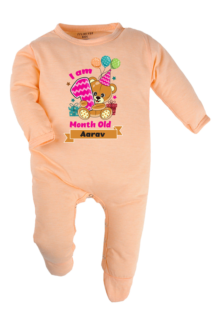 One Month Milestone Baby Romper | Onesies - Birthday Teddy w/ Custom Name