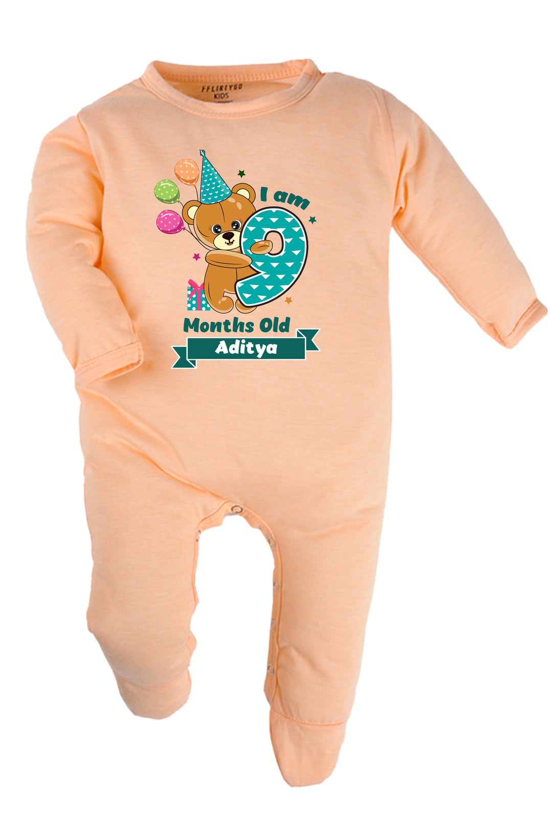 Nine Month Milestone Baby Romper | Onesies - Birthday Teddy w/ Custom Name