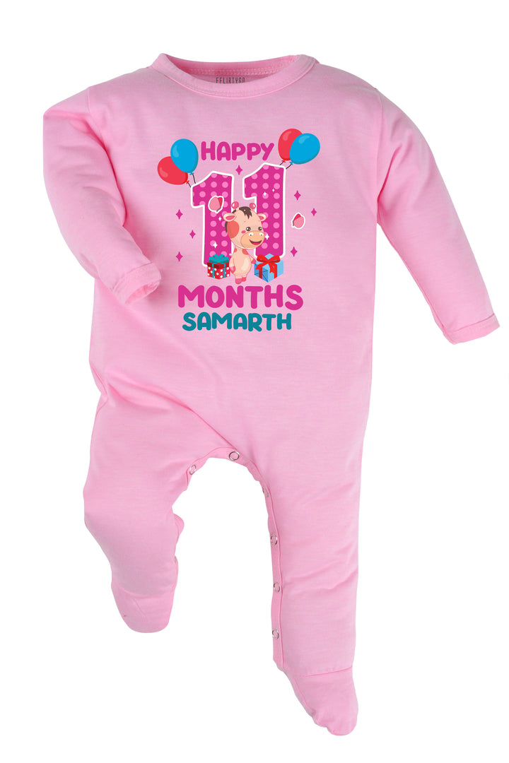 Eleven Month Milestone Baby Romper | Onesies - Giraffe w/ Custom Name