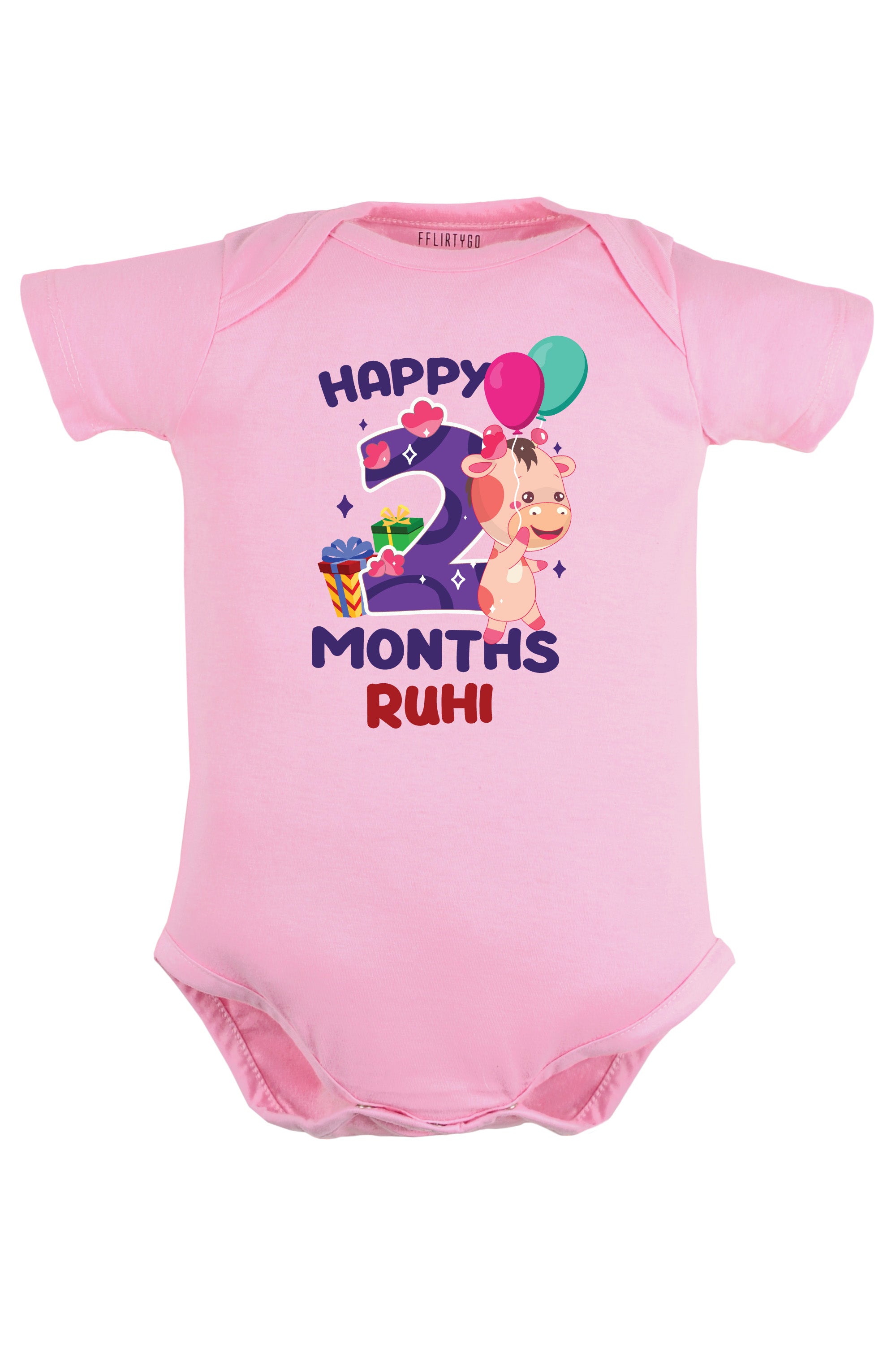 Two Month Milestone Baby Romper | Onesies - Giraffe w/ Custom name