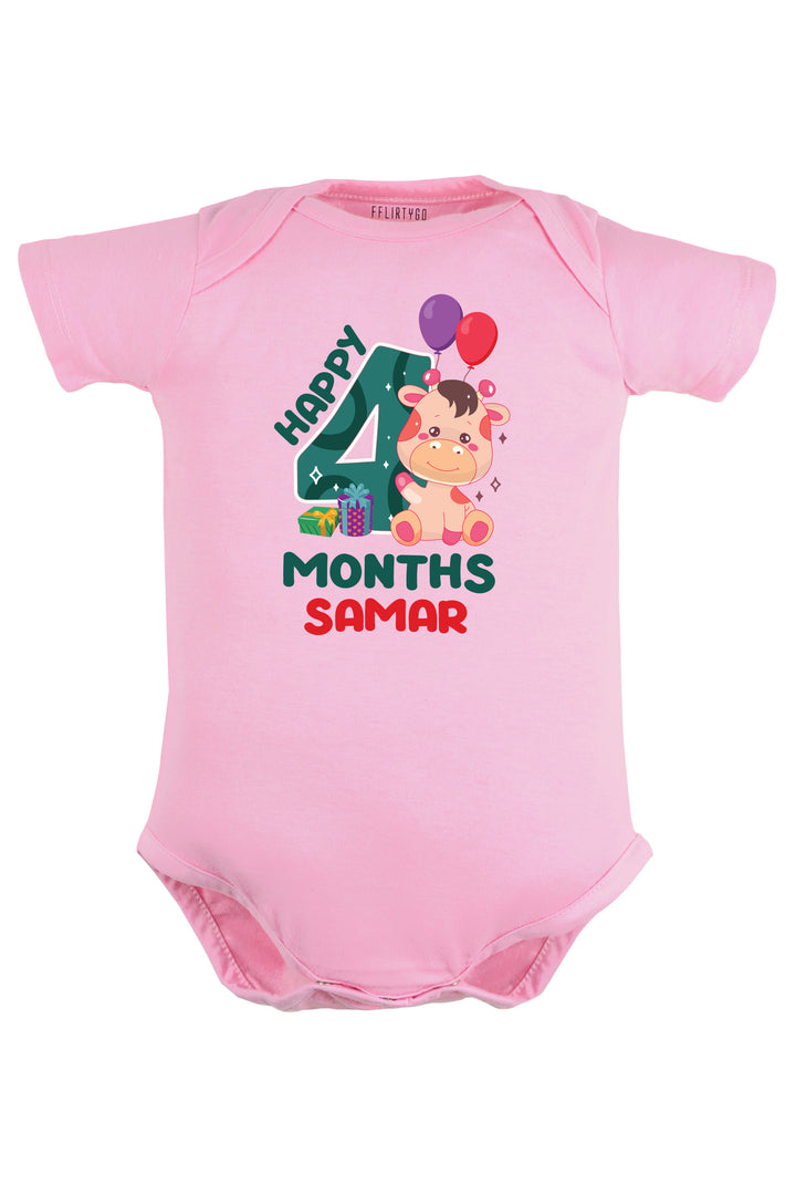 Four Month Milestone Baby Romper | Onesies - Giraffe w/ Custom Name
