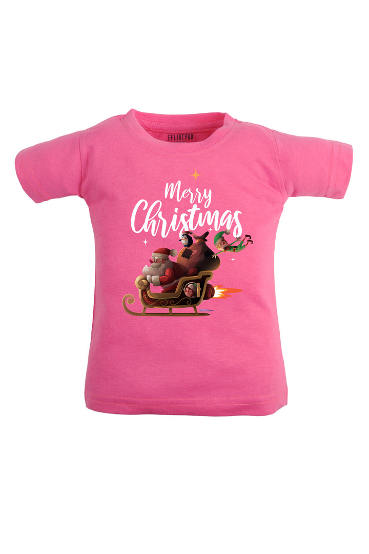 Merry Christmas With Santa Sleigh Kids T Shirt