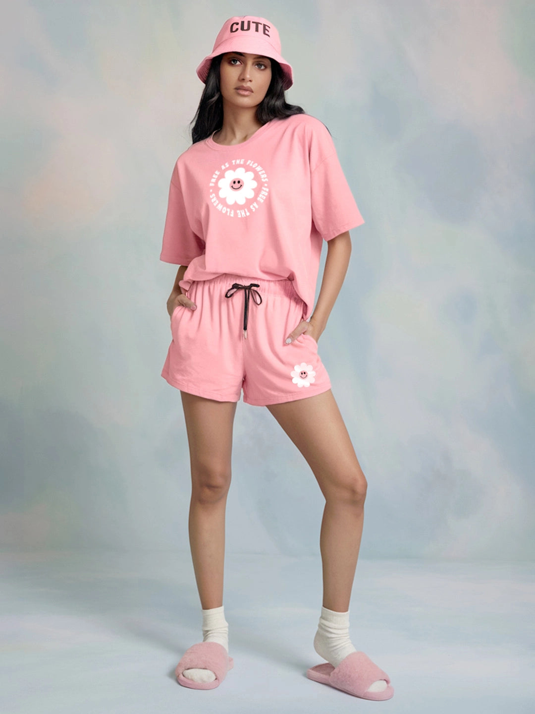 Free As Flower Cotton T shirt & Shorts Combo set