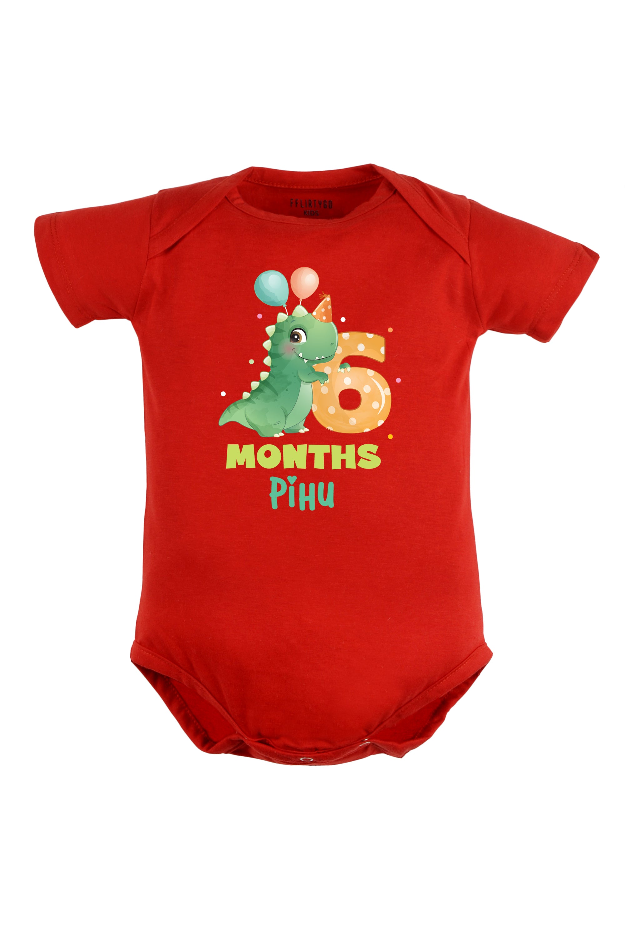 Six Month Milestone Baby Romper Onesies Dino w/ Custom Name