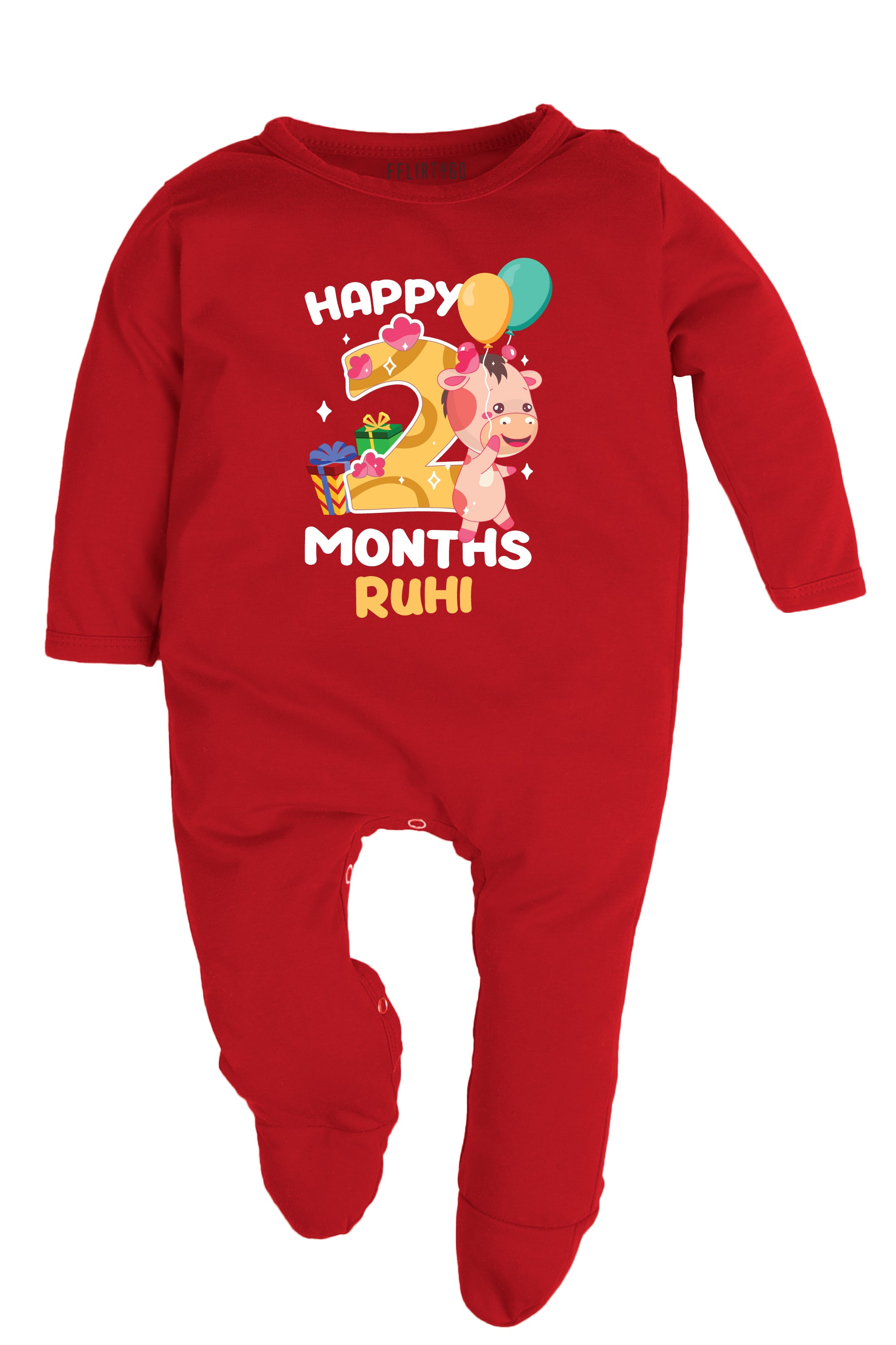 Two Month Milestone Baby Romper | Onesies - Giraffe w/ Custom name