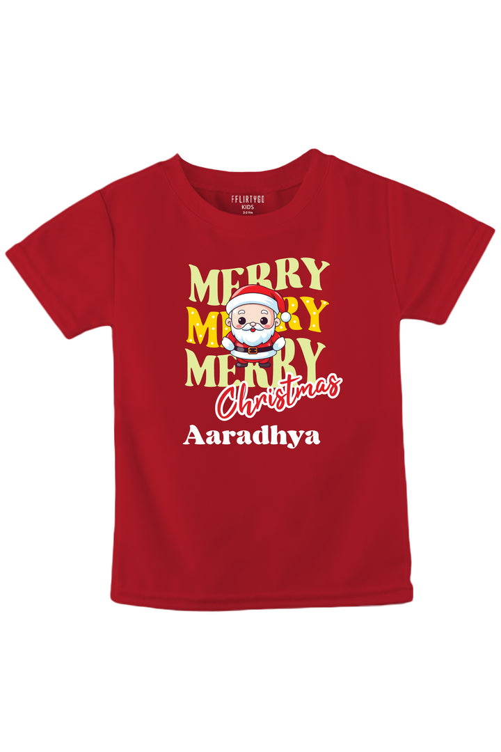 Merry Merry Merry Christmas Kids T Shirt w/ Custom Name