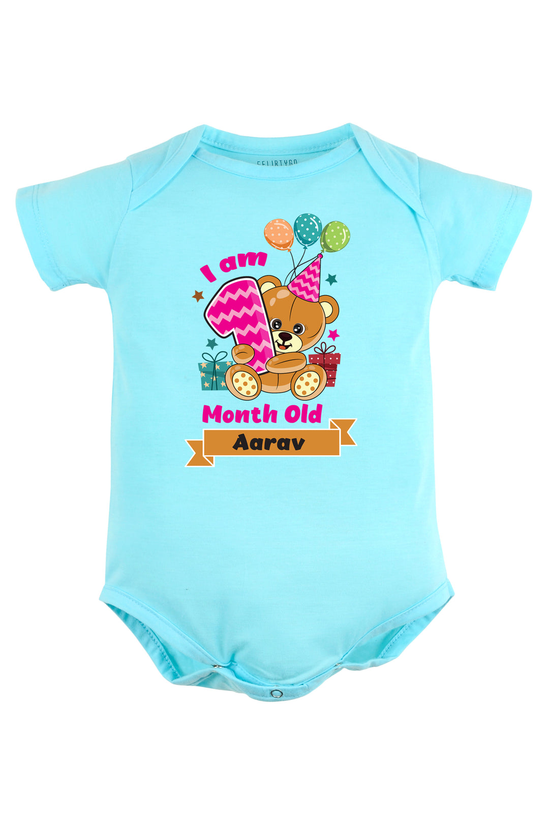 One Month Milestone Baby Romper | Onesies - Birthday Teddy w/ Custom Name