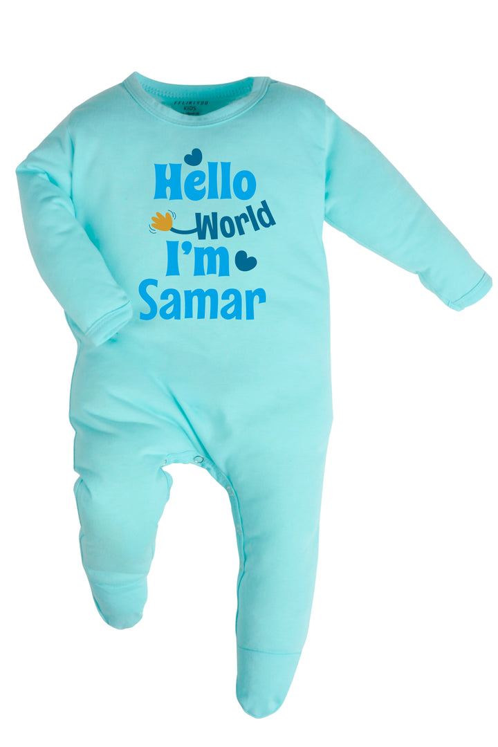 Hello World I Am (Blue) Baby Romper | Onesies w/ Custom Name