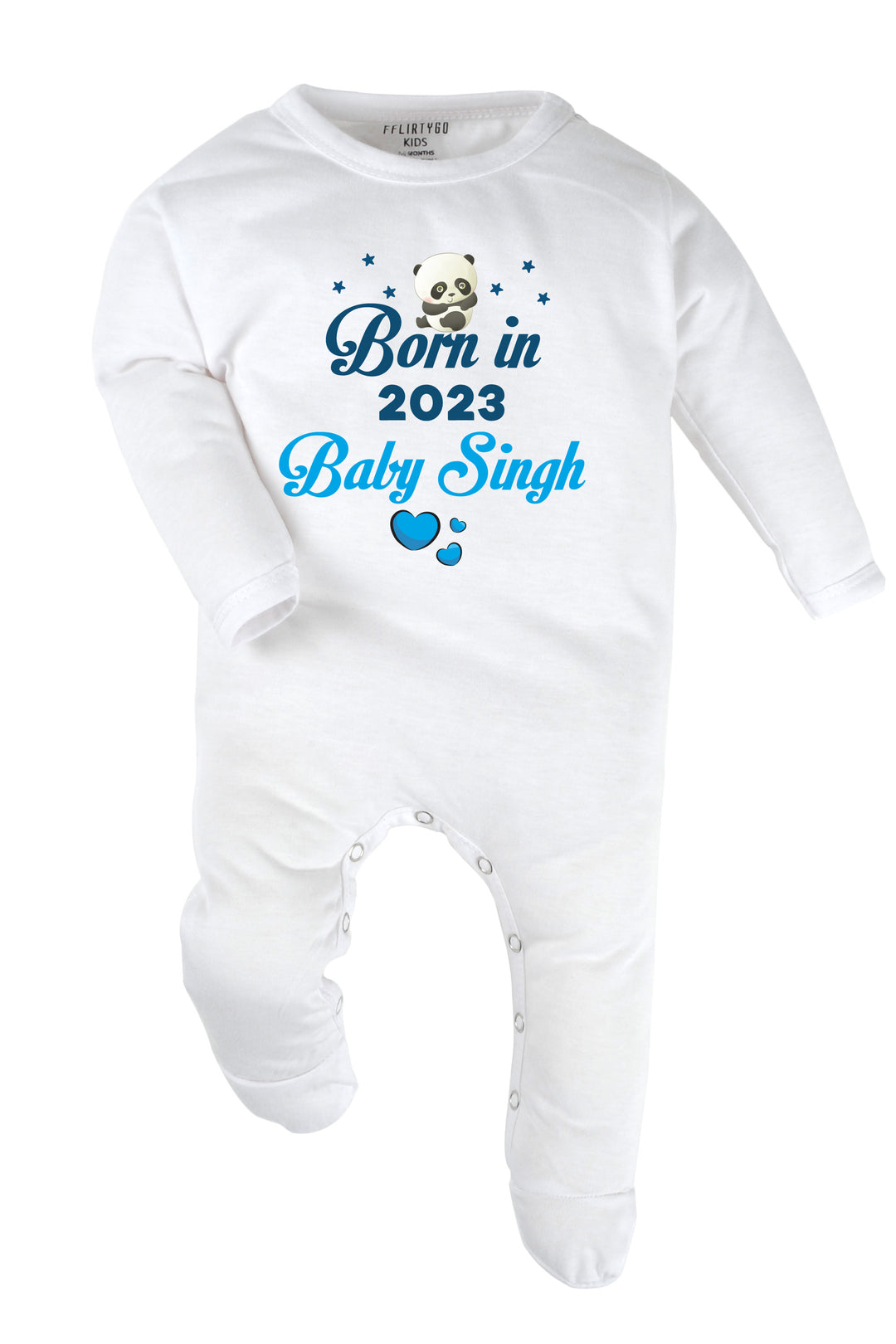 Born In 2023 (Blue) Baby Romper | Onesies w/ Custom Surname