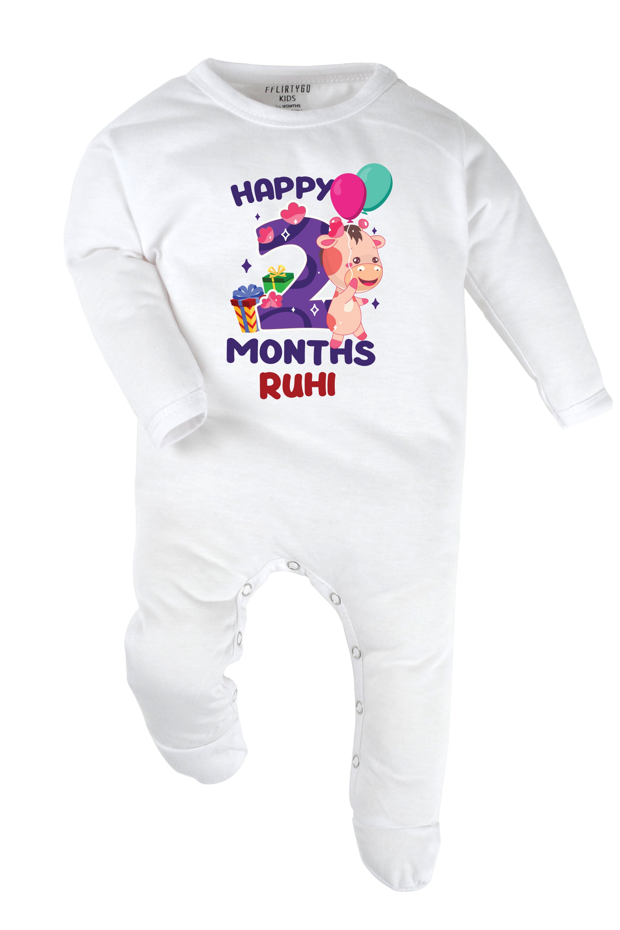 Two Month Milestone Baby Romper | Onesies - Giraffe w/ Custom name