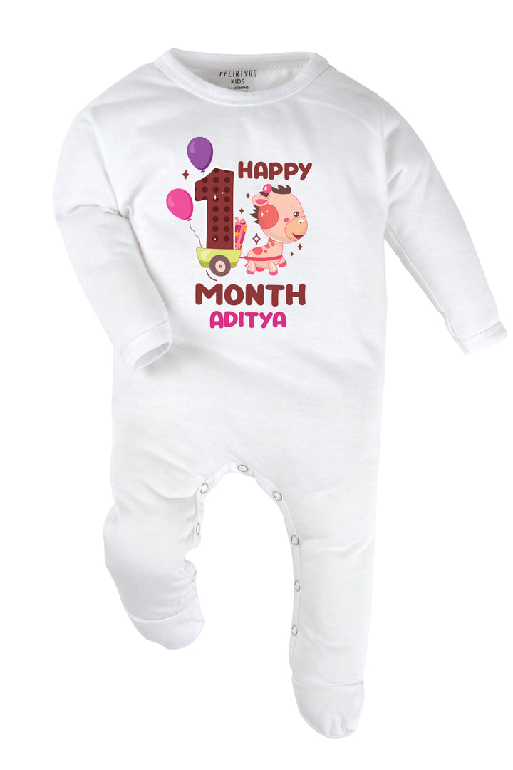 One Month Milestone Baby Romper | Onesies - Giraffe w/ Custom Name