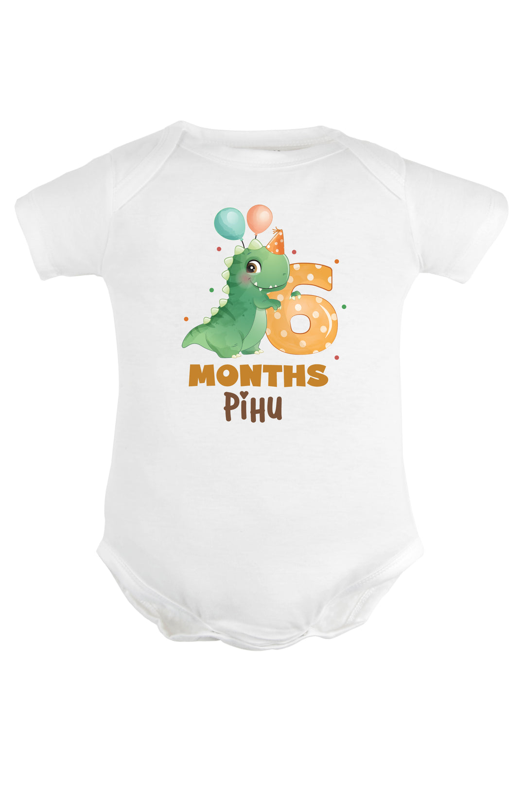 Six Month Milestone Baby Romper | Onesies - Dino w/ Custom Name