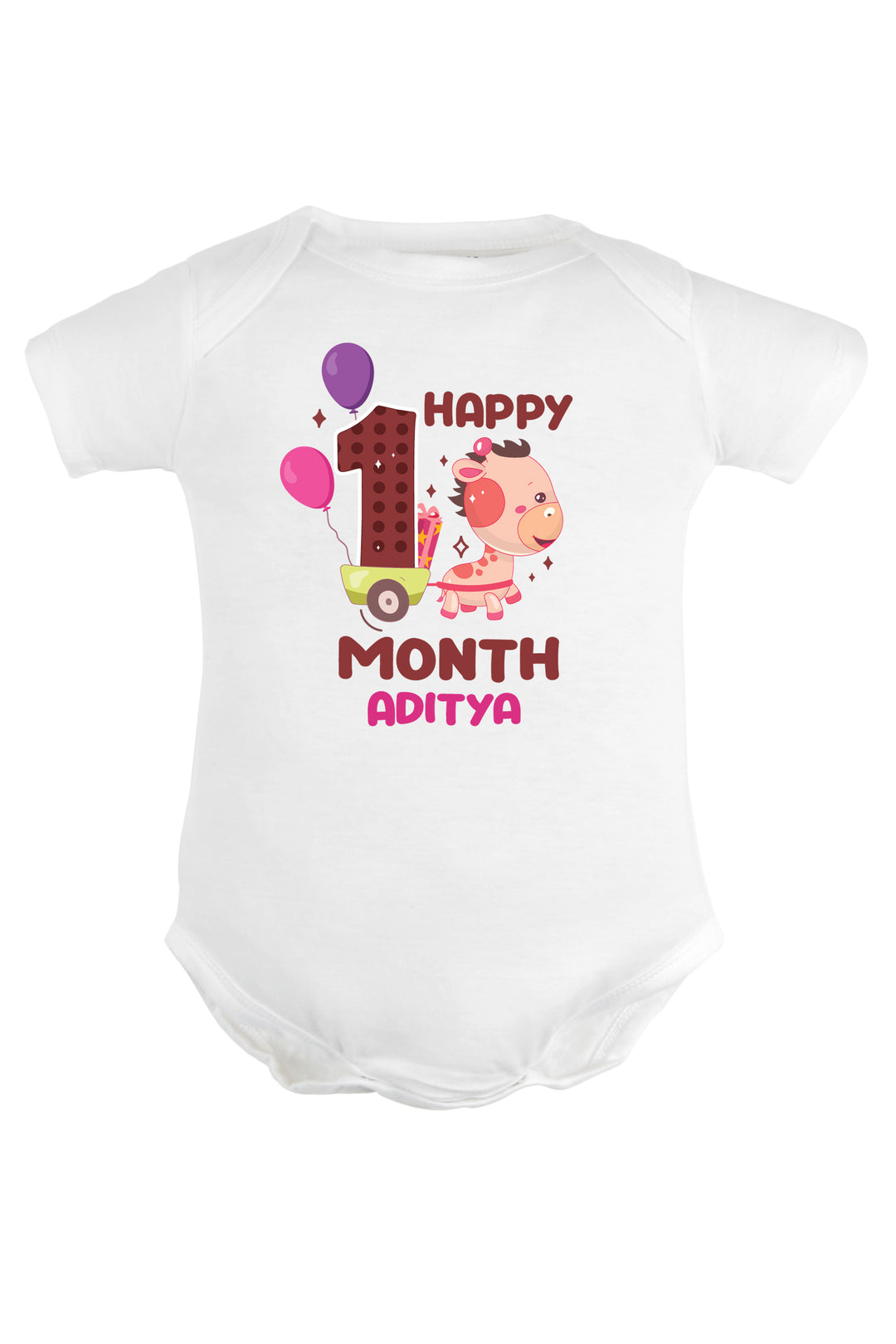 One Month Milestone Baby Romper | Onesies - Giraffe w/ Custom Name