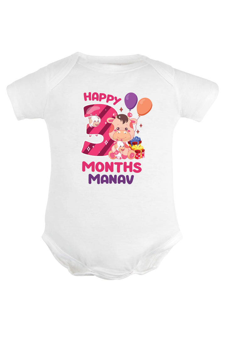 Three Months Milestone Baby Romper | Onesies - Giraffe w/ Custom Name