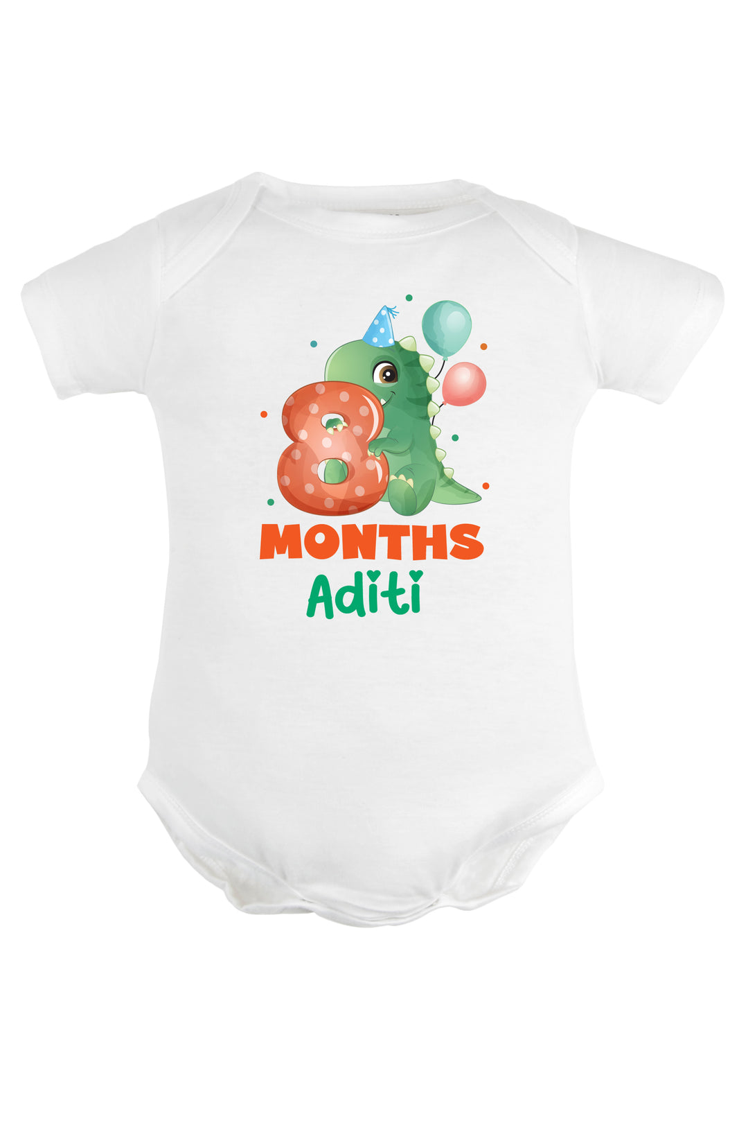 Eight Month Milestone Baby Romper | Onesies - Dino w/ Custom Name