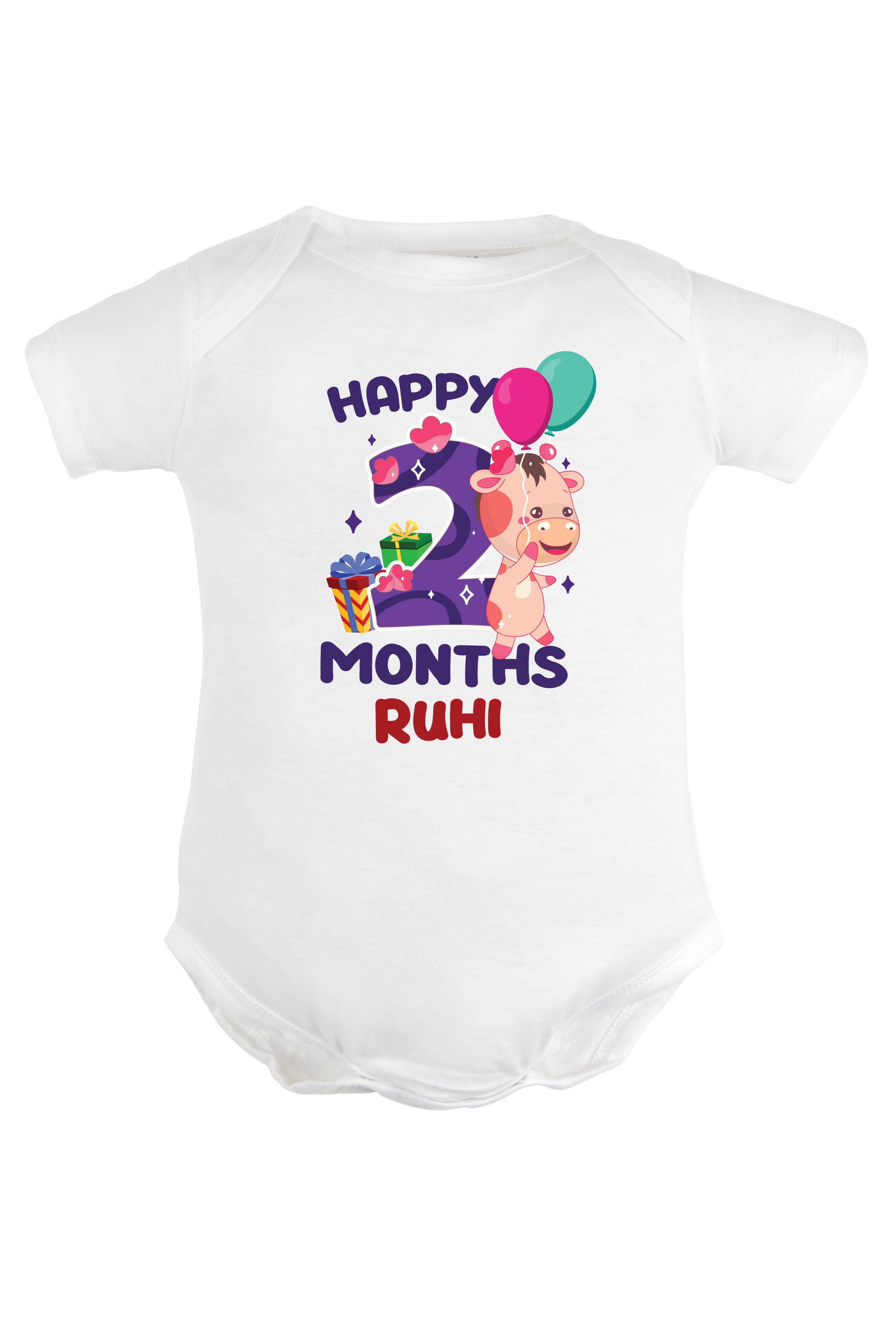 Two Month Milestone Baby Romper | Onesies - Giraffe w/ Custom name