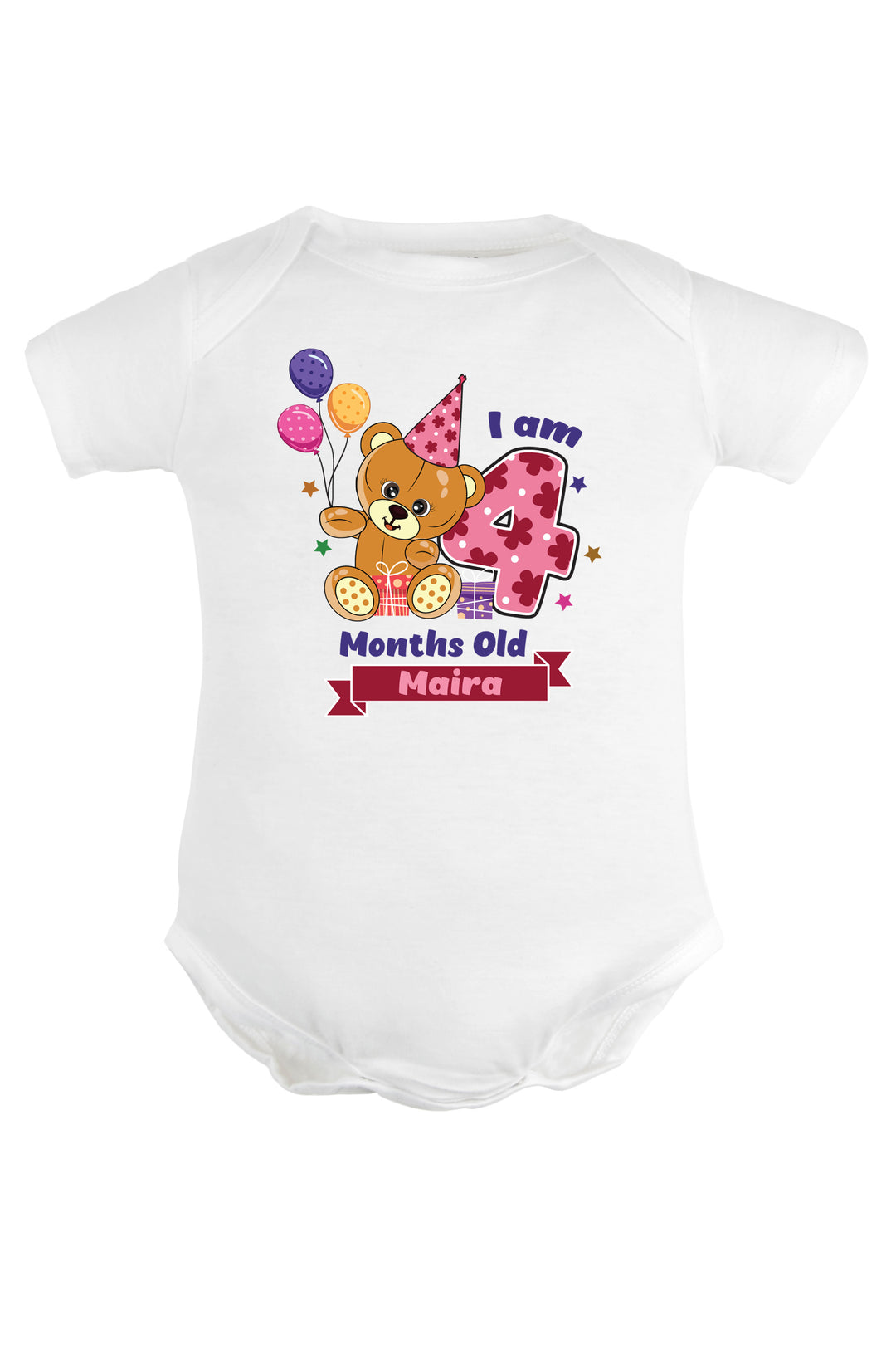 Four Month Milestone Baby Romper | Onesies - Birthday Teddy w/ Custom Name