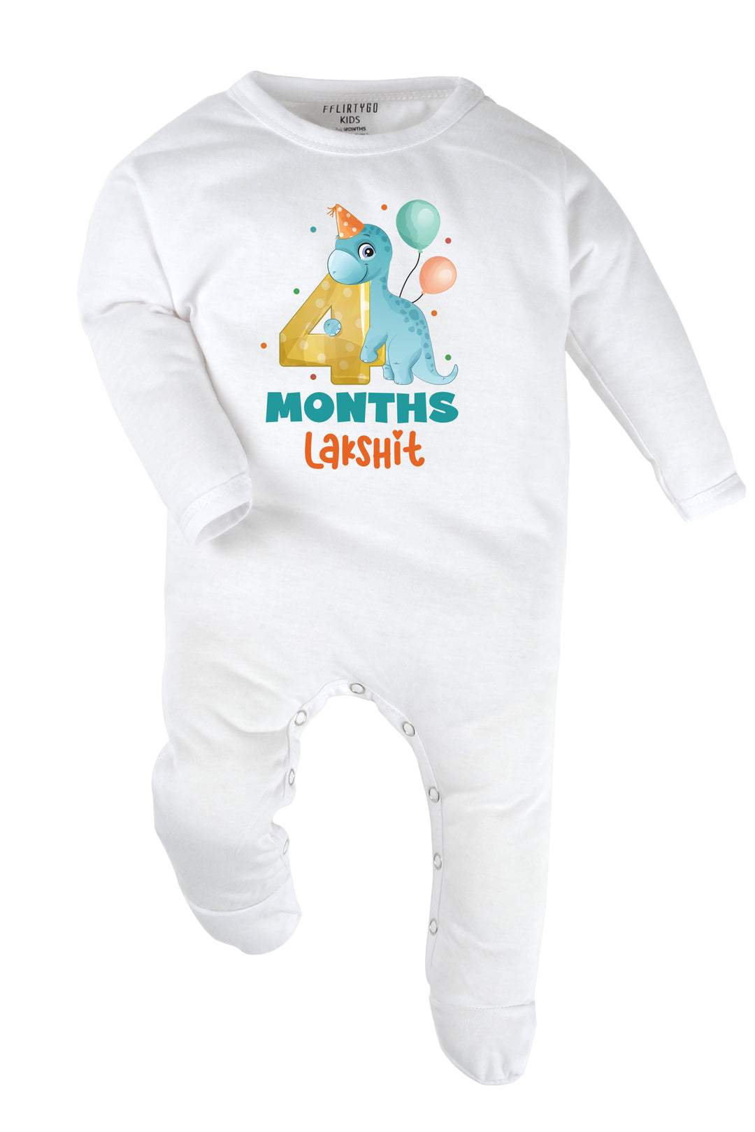 Four Month Milestone Baby Romper | Onesies - Dino w/ Custom Name