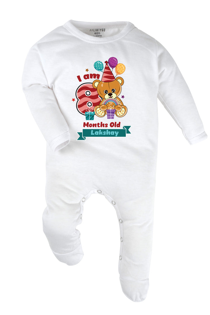 Eight Month Milestone Baby Romper | Onesies - Birthday Teddy w/ Custom Name
