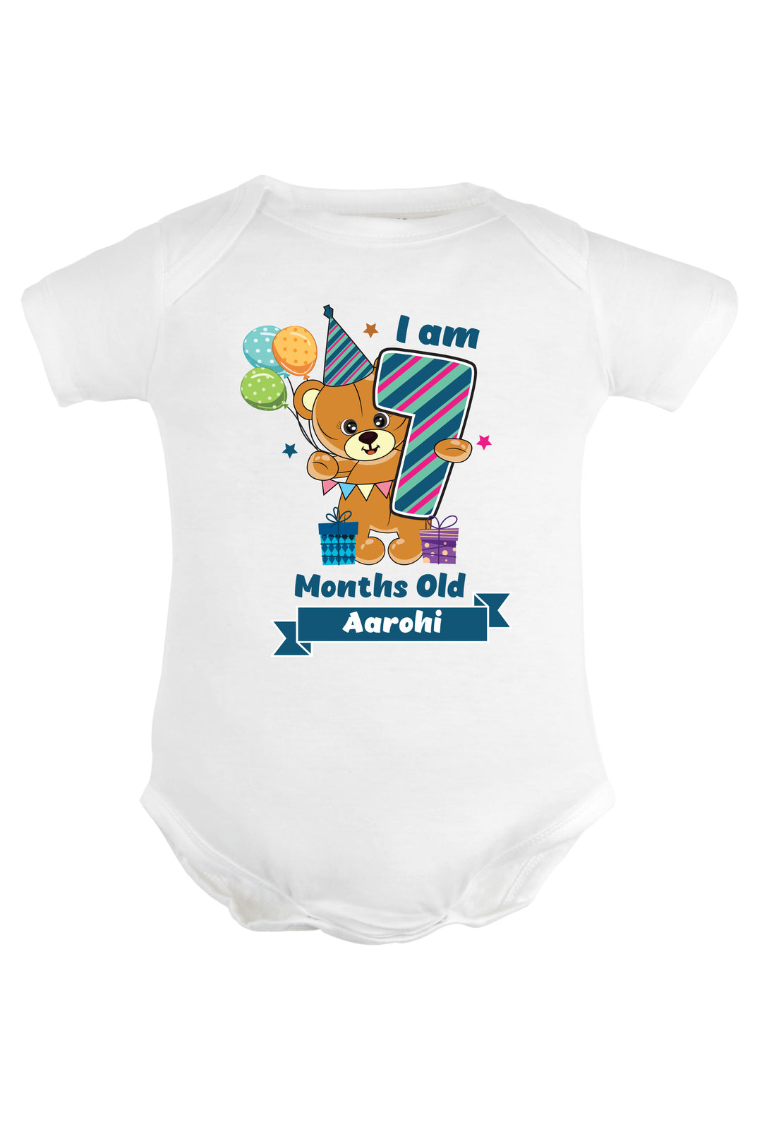 Seven Month Milestone Baby Romper | Onesies - Birthday Teddy w/ Custom Name