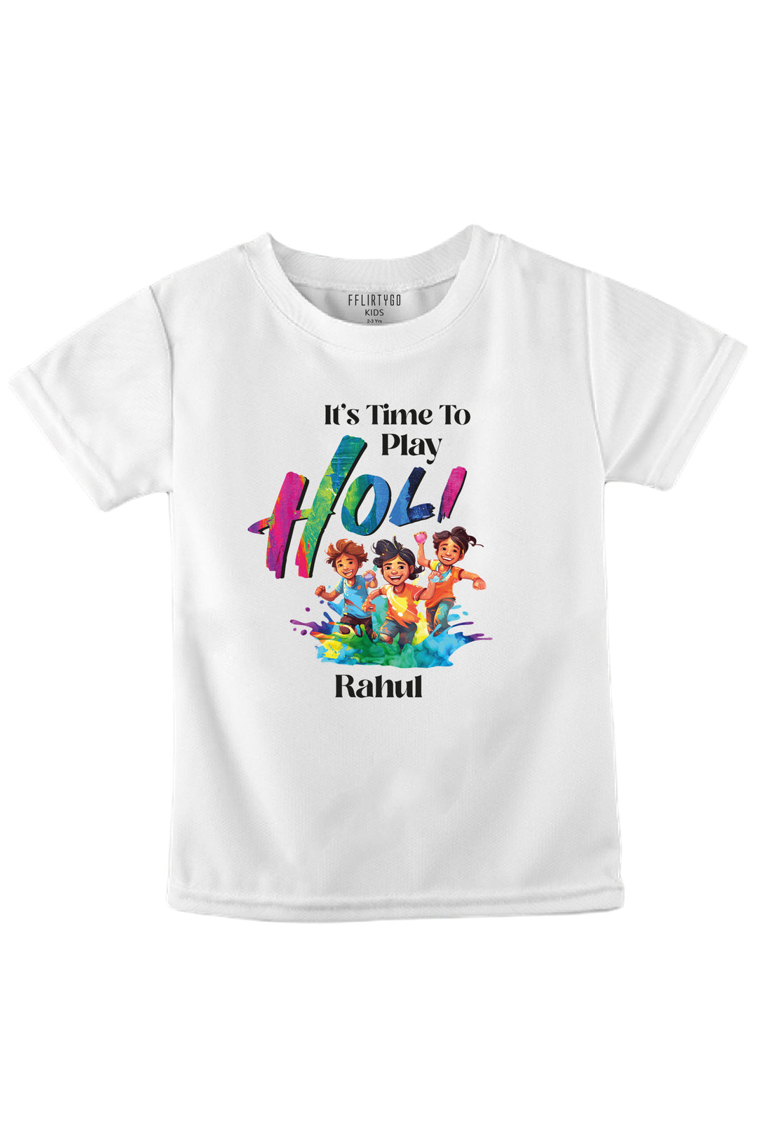 It's Time To Play Holi Kids T Shirt w/ Custom Name