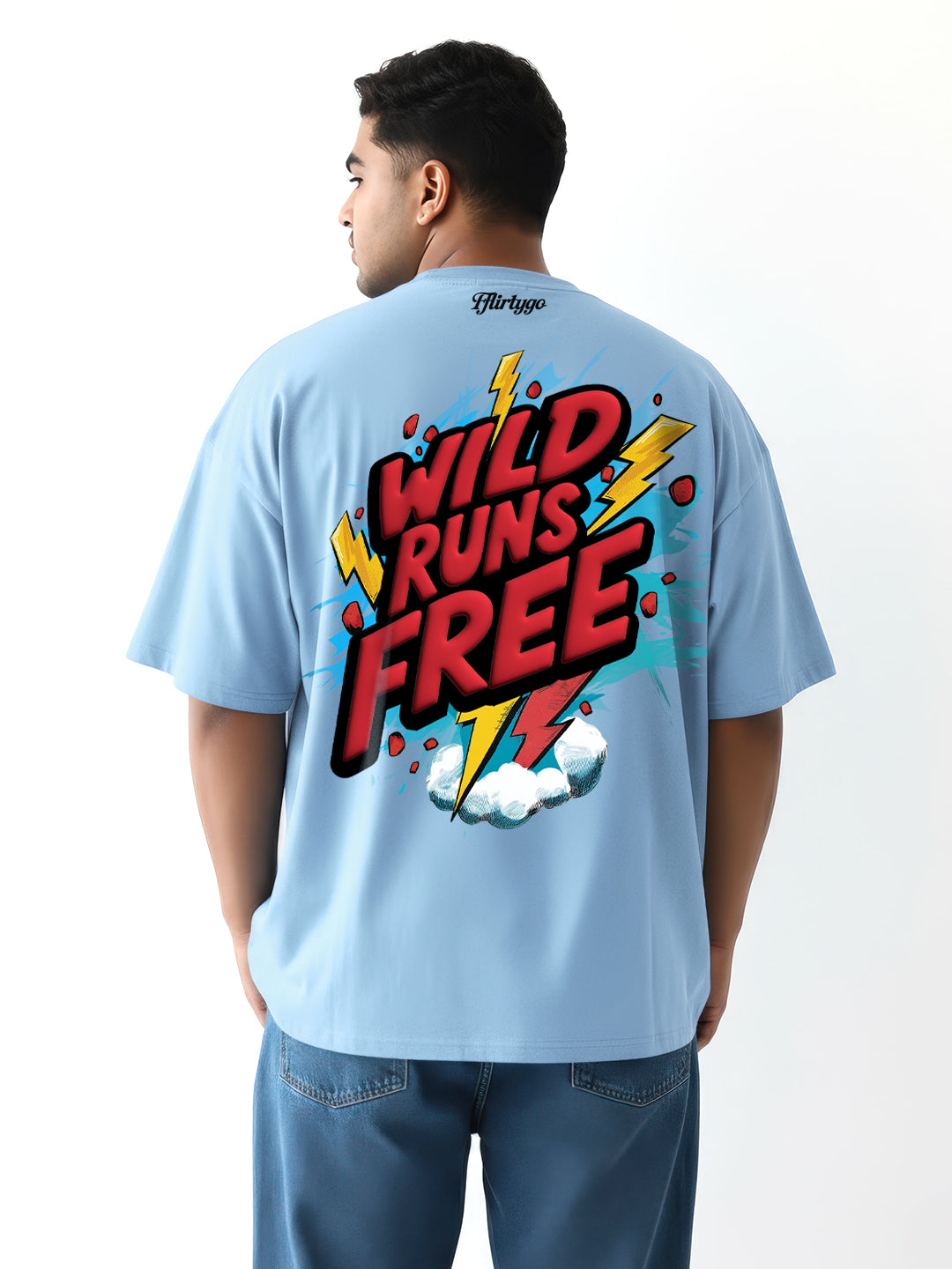 Wild Runs Free Red Puff Printed Mens Oversized T-Shirt