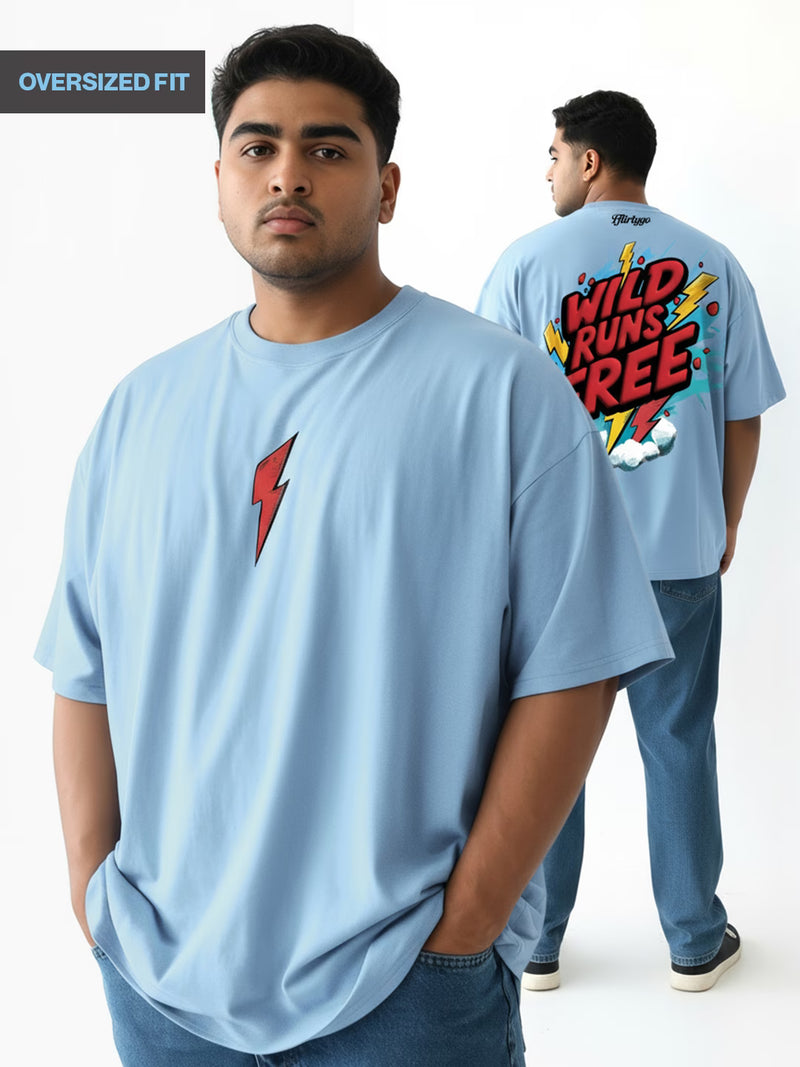 Wild Runs Free Red Puff Printed Men's Oversized T-Shirt