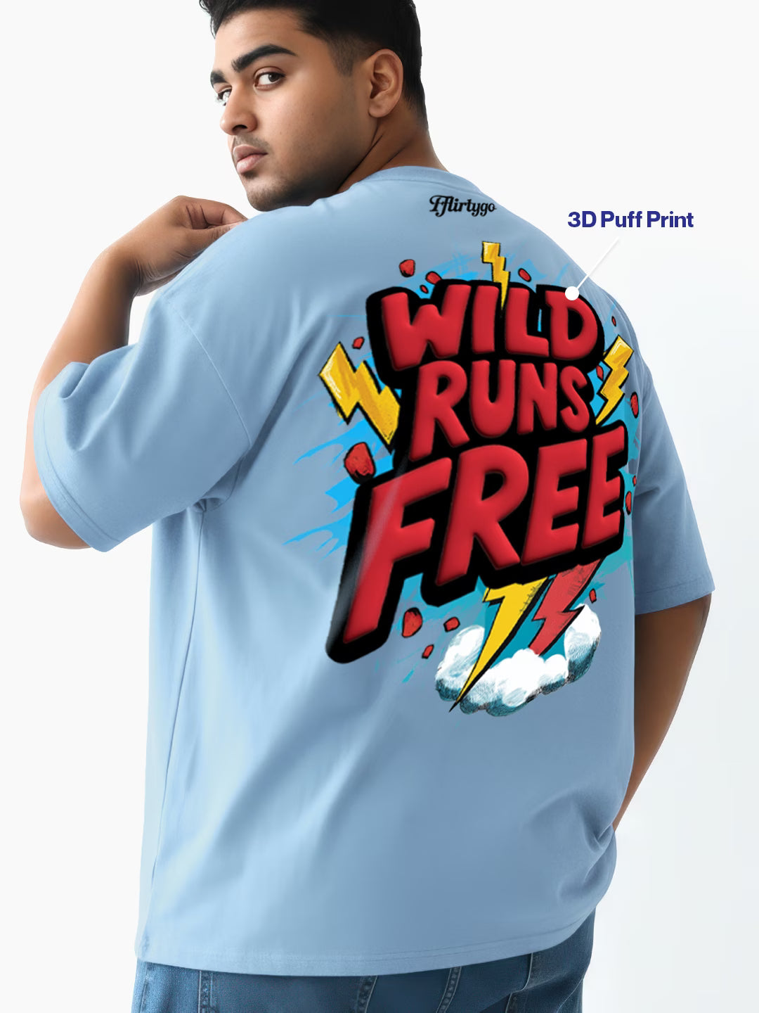 Wild Runs Free Red Puff Printed Men's Oversized T-Shirt