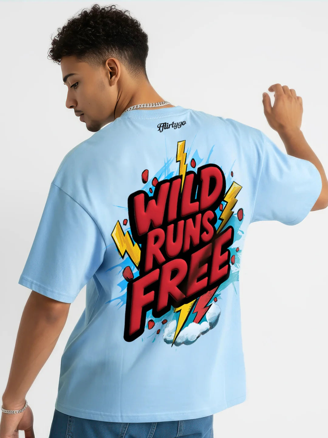 Wild Runs Free Red Puff Printed Mens Oversized T-Shirt