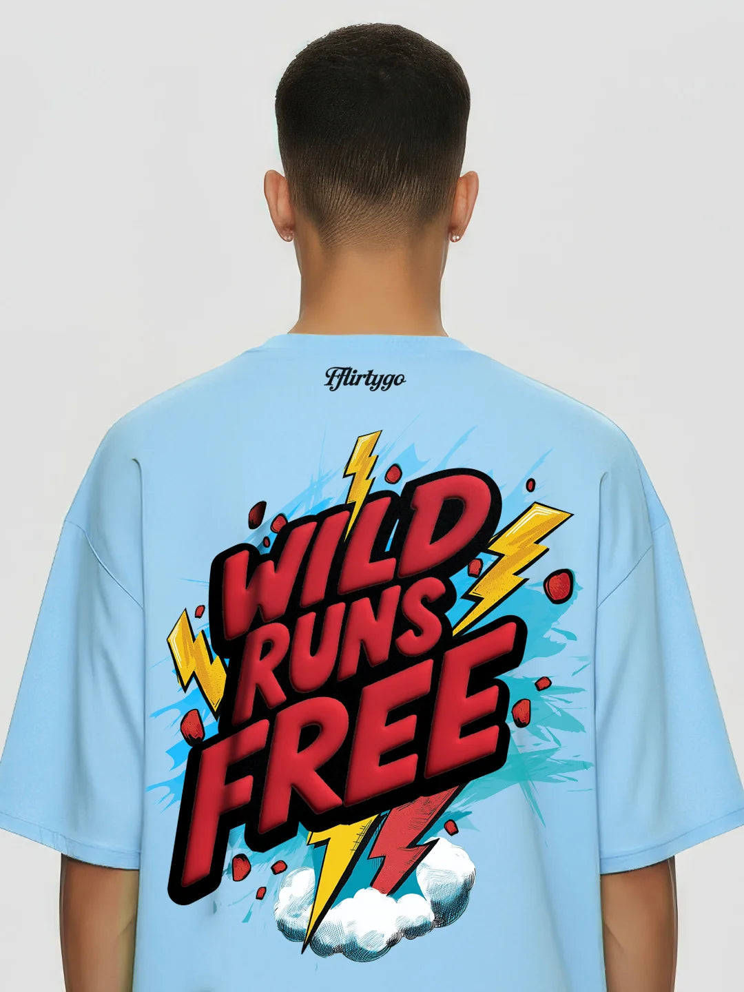 Wild Runs Free Red Puff Printed Mens Oversized T-Shirt