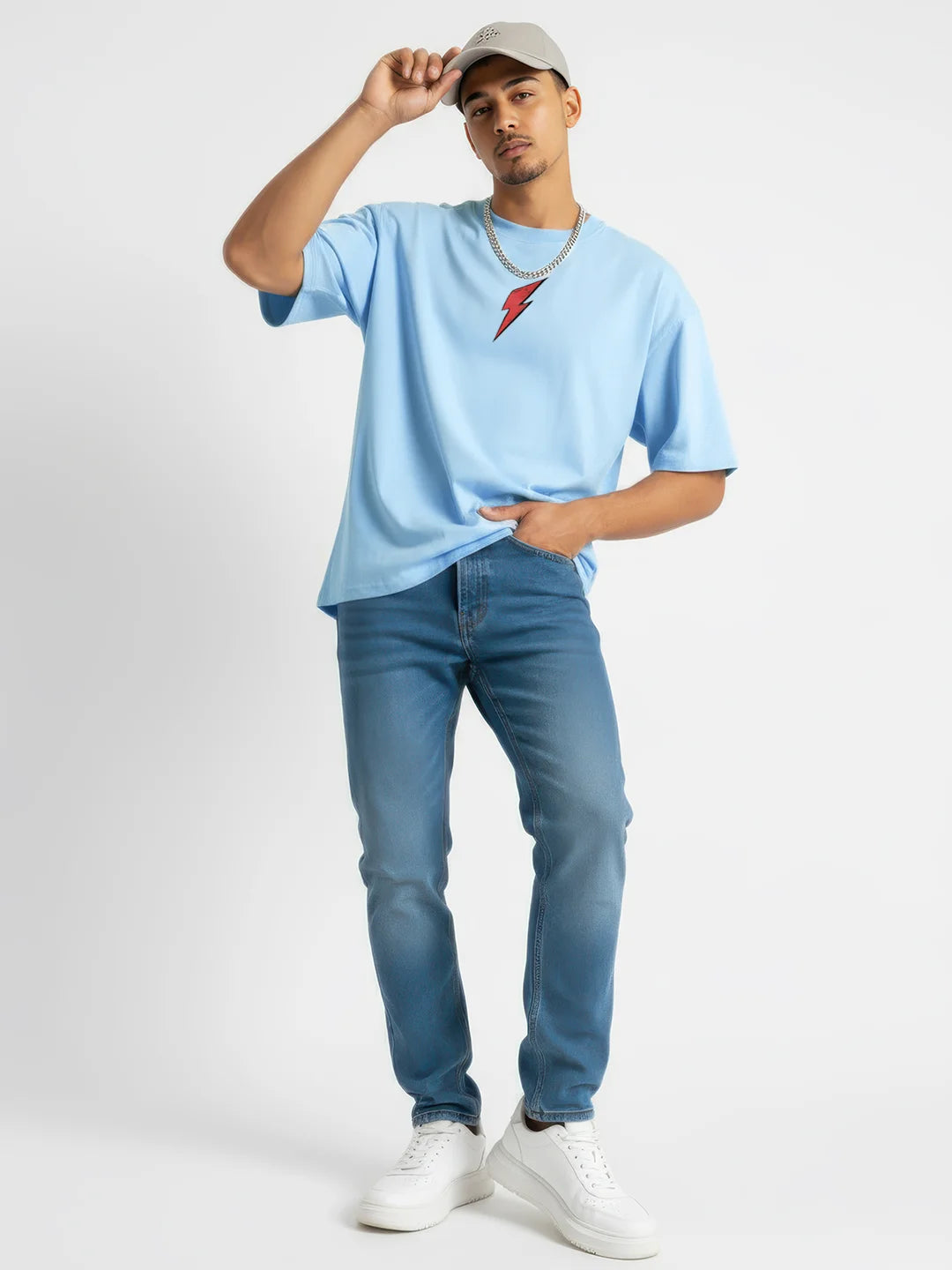 Wild Runs Free Red Puff Printed Mens Oversized T-Shirt