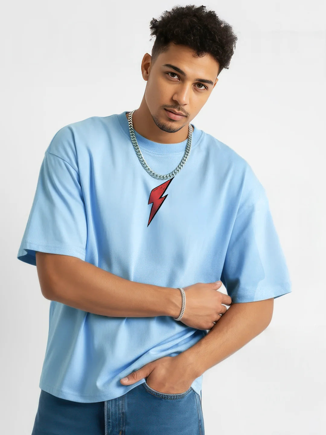 Wild Runs Free Red Puff Printed Mens Oversized T-Shirt