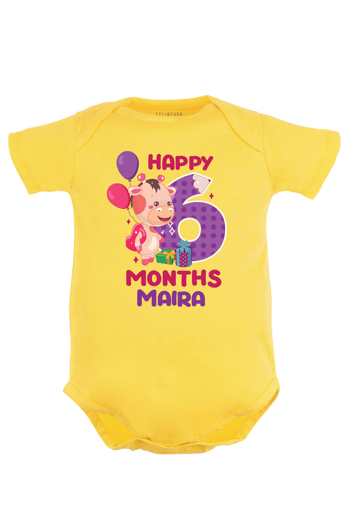 Six Month Milestone Baby Romper | Onesies - Giraffe w/ Custom Name