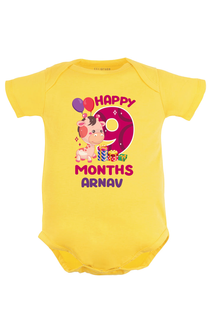 Nine Month Milestone Baby Romper | Onesies - Giraffe w/ Custom Name