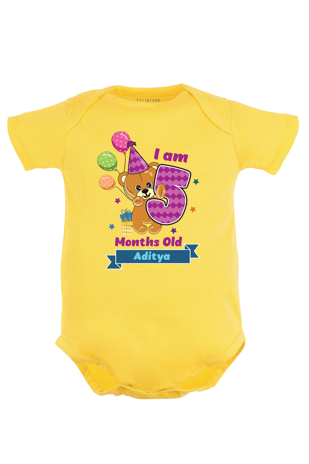 Five Month Milestone Baby Romper | Onesies - Birthday Teddy w/ Custom Name